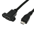 Micro Type USB USB 2.0 Male Connector to Type-c Mini USB 5pin Female Extension Cable Pitch 17mm With Screws Panel Mount Hole
