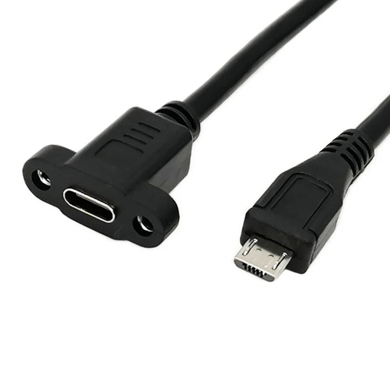 Micro Type USB USB 2.0 Male Connector to Type-c Mini USB 5pin Female Extension Cable Pitch 17mm With Screws Panel Mount Hole