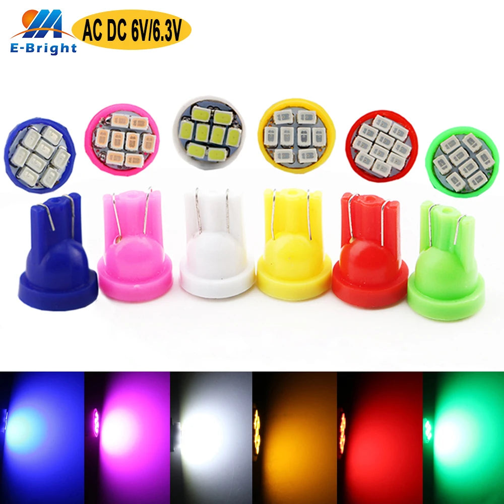 10Pcs AC/DC 6V 6.3V Led Bulb Arcade Pinball Car Light T10 W5W 555 192 168 194 1206 8 SMD LED White Blue Red Green Amber Pink