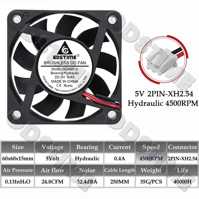 Gdstime 60MM Fan 24V 12V 5V Fan 60MMx15MM Brushless DC Exhaust Axial Cooling Fan 6cm 6015 Cooler for PC Equipment CPU Cooling