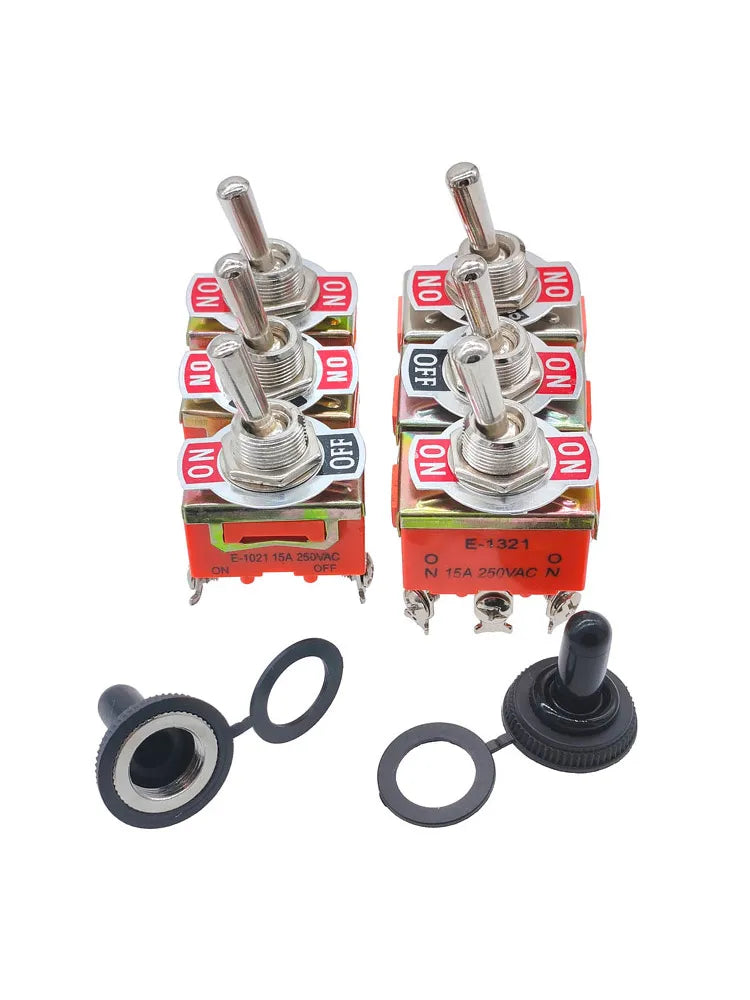 Toggle Switch SPST DPDT 250V 15A 2 3 Position Latching ON-OFF ON-ON ON-OFF-ON E-1322 1021 1122 1121 1221 1321 Cap Waterproof