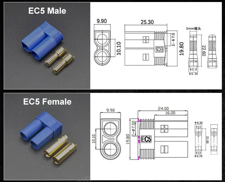 Cltgxdd 2/5/10pcs EC2 EC3 EC5 EC8 Banana Plug Battery Motor Male And Female Socket Aviation Model High Current Plug Connector