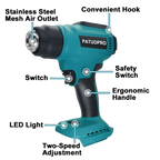 PATUOPRO Adjustable Temperatures Heat Gun 30-550℃ LED Display Cordless Electric Hot Air Gun Power Tools For Makita 18V Battery