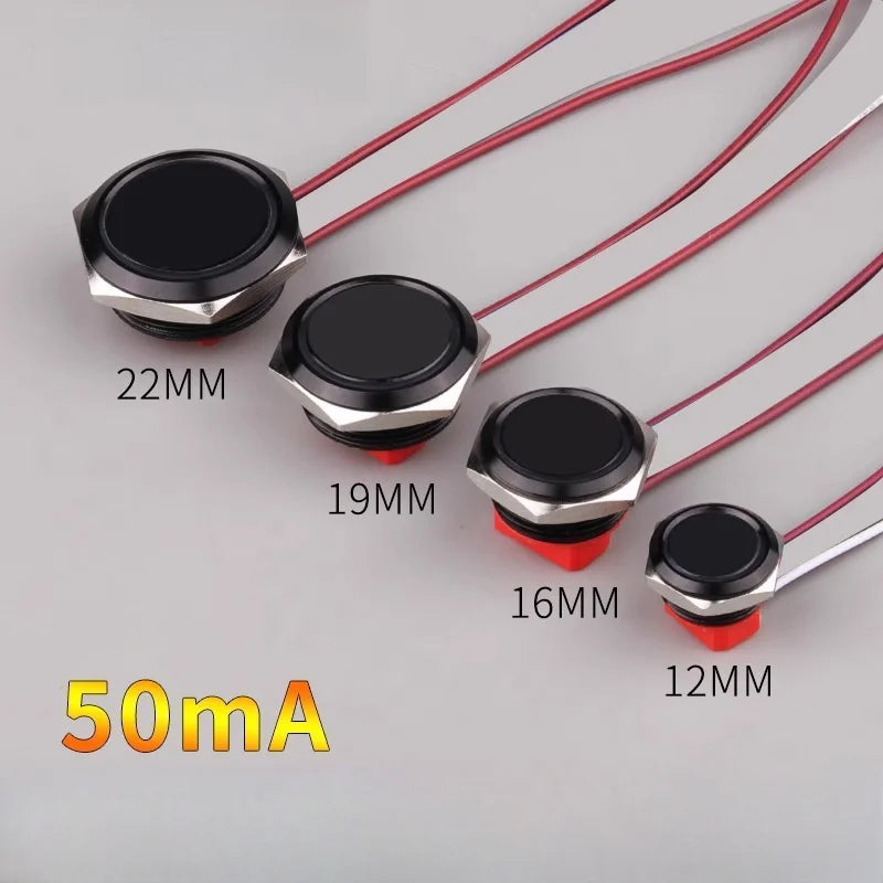 12 16 19 22mm Oxidized Black Ultra-thin Light Touch Button Tri-color Switch Waterproof IP65 Start Power Signal