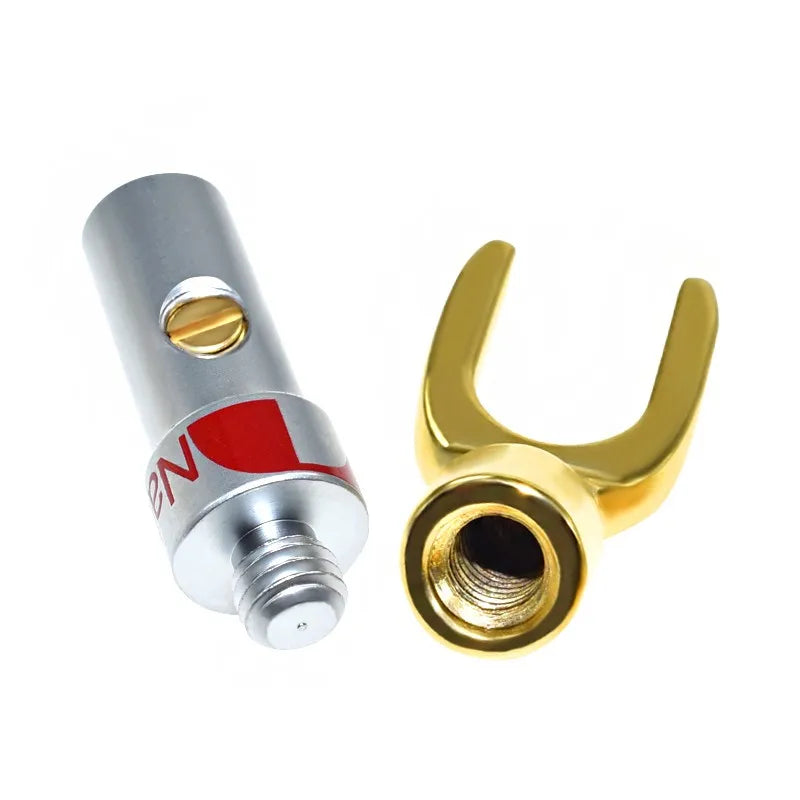 4Pcs Gold plated Y U Shape Banana Plug Audio Speaker Plugs Screw Fork Spade Cable Wire Connector for Binding Post