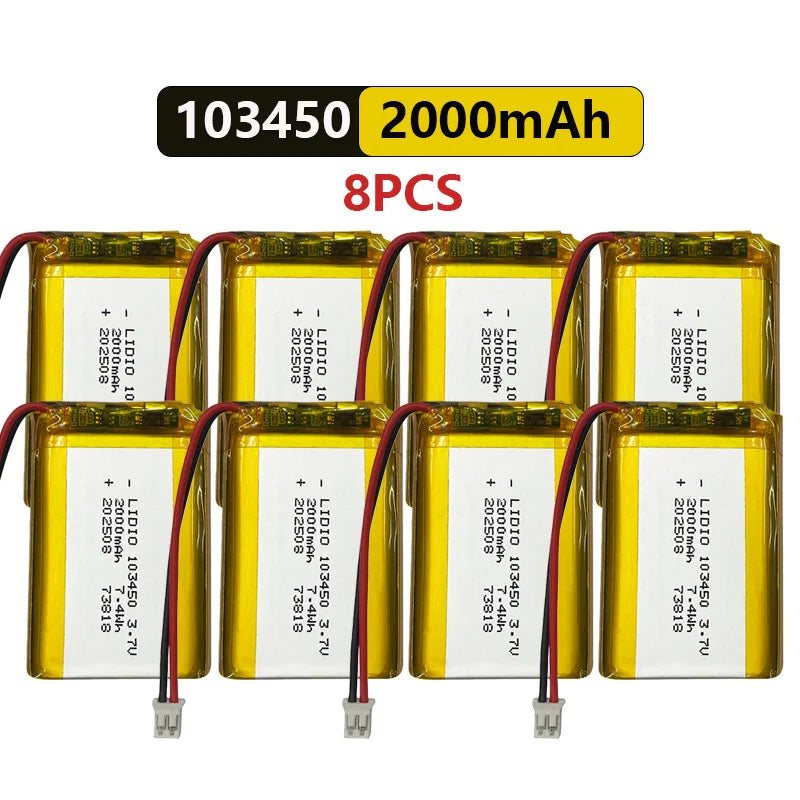 103450 3.7V Li-Po Rechargeable Battery 2000mAh With JST PH 2.0mm Connector for GPS, Cameras & MP3 Gadgets