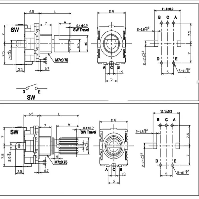 2/5/10PCS/Lot 20 Position 360 Degree Rotary Encoder EC11 Push Button 5Pin Handle Long 15/20MM With A Built In Push Button Switch