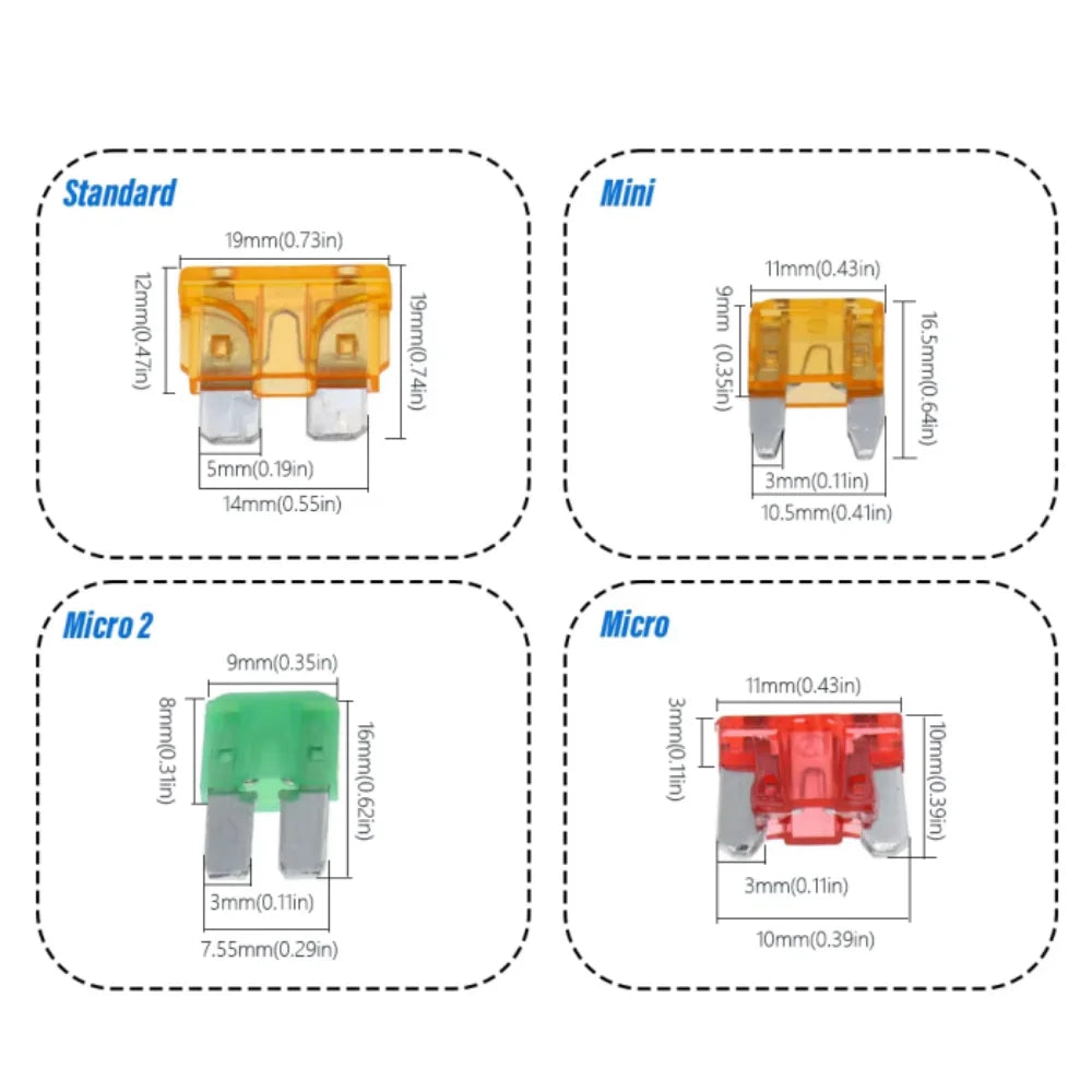 Profile Medium Mini Micro2 Size Blade Type Car Fuse Assortment 5/7.5/10/15/20/25/30/35A Fuse Set Auto Car Truck with Box Clip