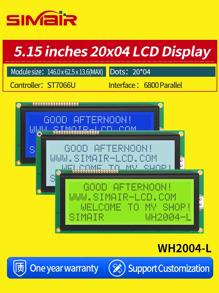 WH2004L Large ST7066 COB STN 5V Blue Yellow 204 2004 20*4 20x4 Gharacter LCD Display Module Screen