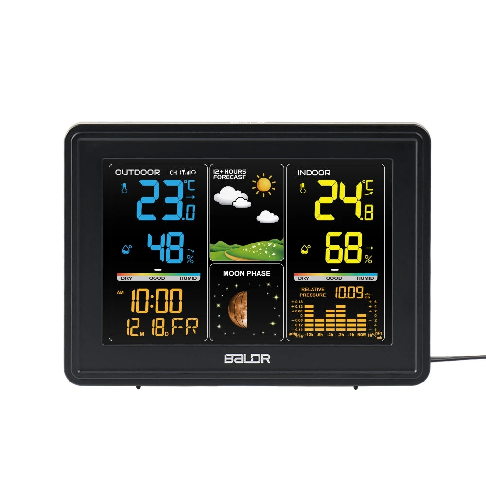BALDR Wireless Digital Weather Station RCC Atomic Alarm Clock Calendar Temperature Humidity Moon Phase Barometer Forecast Sensor