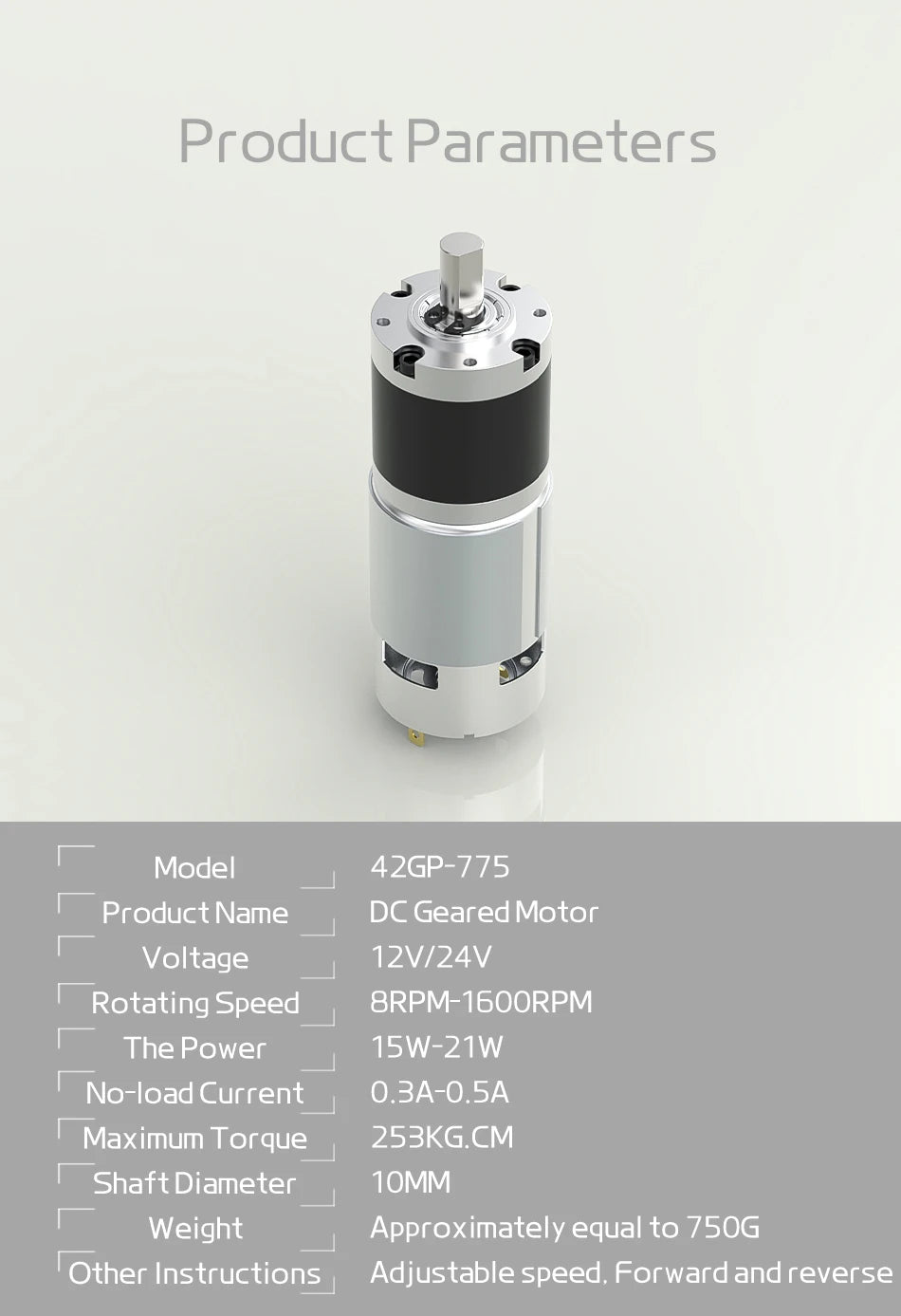 12V24V Planetary Gear DC Low-Speed Motor DC 775 Long Life Ultra-High Torque Forward And Reverse 42mm Planetary Brushed GearMotor