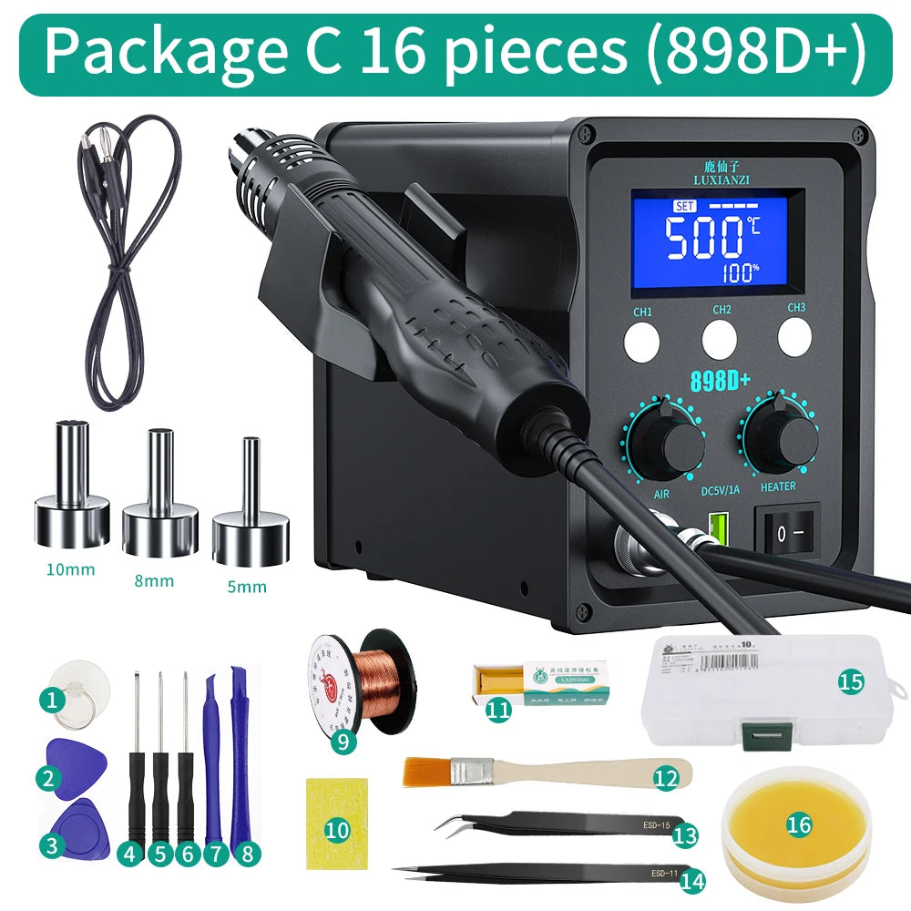 LUXIANZI 8589D+ 2 IN 1 Hot Air Gun Soldering Station With LED Digital Display For BGA PCB IC Repair Tool SMD Rework Station