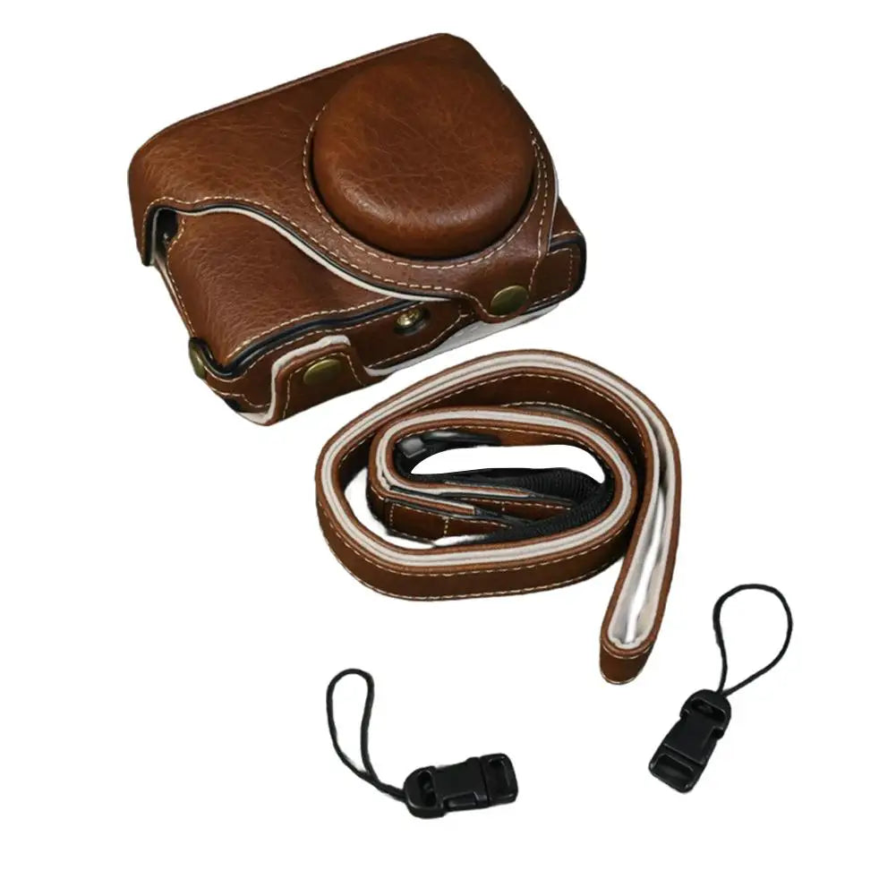 Handmade Leather Case for Panasonic Lumix TZ99 ZS99 Camera Carrying Bag with Adjustable Shoulder Strap