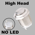 1 pc 12mm metal push button waterproof nickel plated brass switch flat high head Round shape momentary self reset 1NO latching