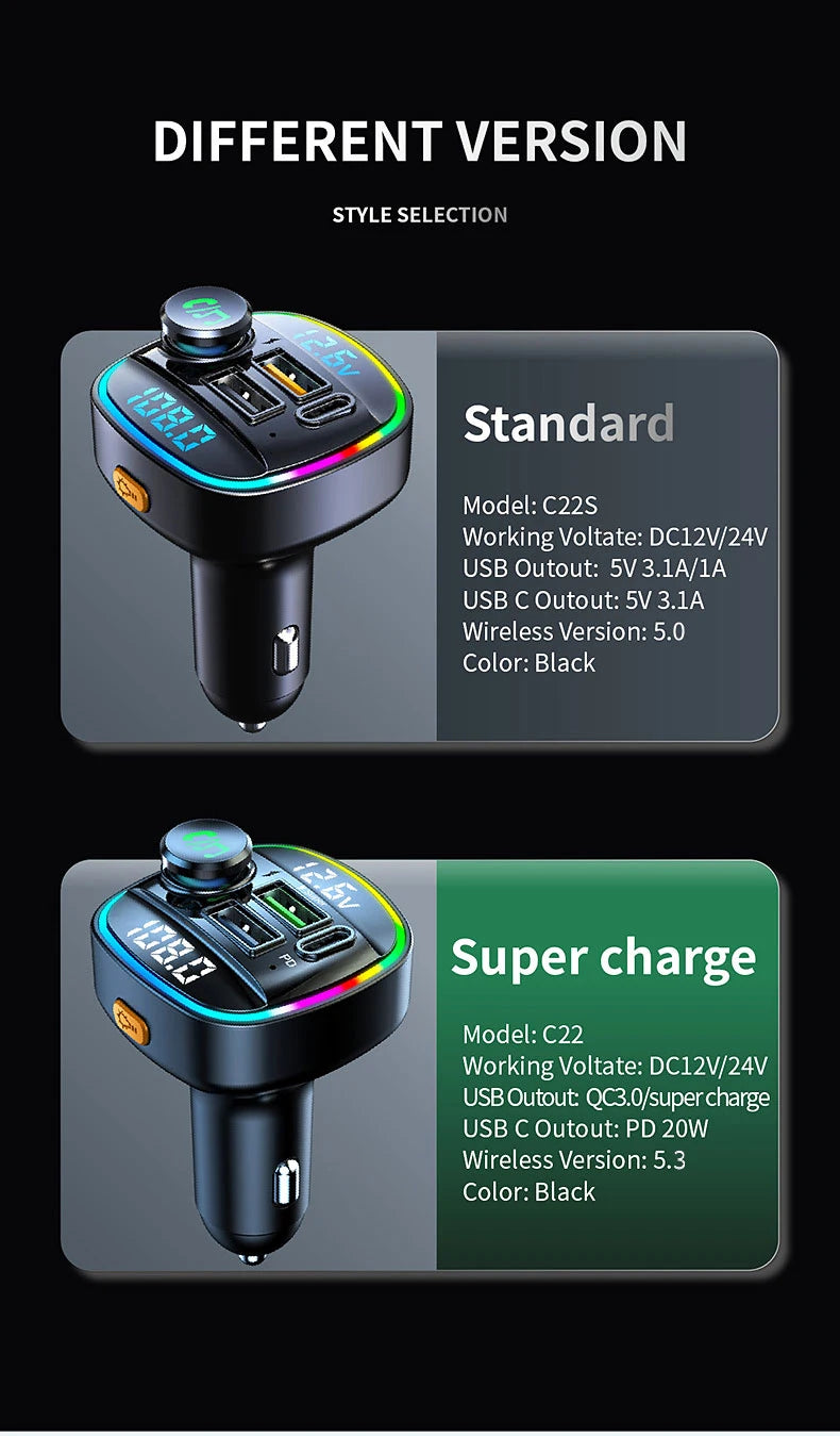 Bluetooth Handsfree FM Transmitter Car Radio Modulator MP3 Player With 22.5W USB Super Quick Charge Adapter for Car