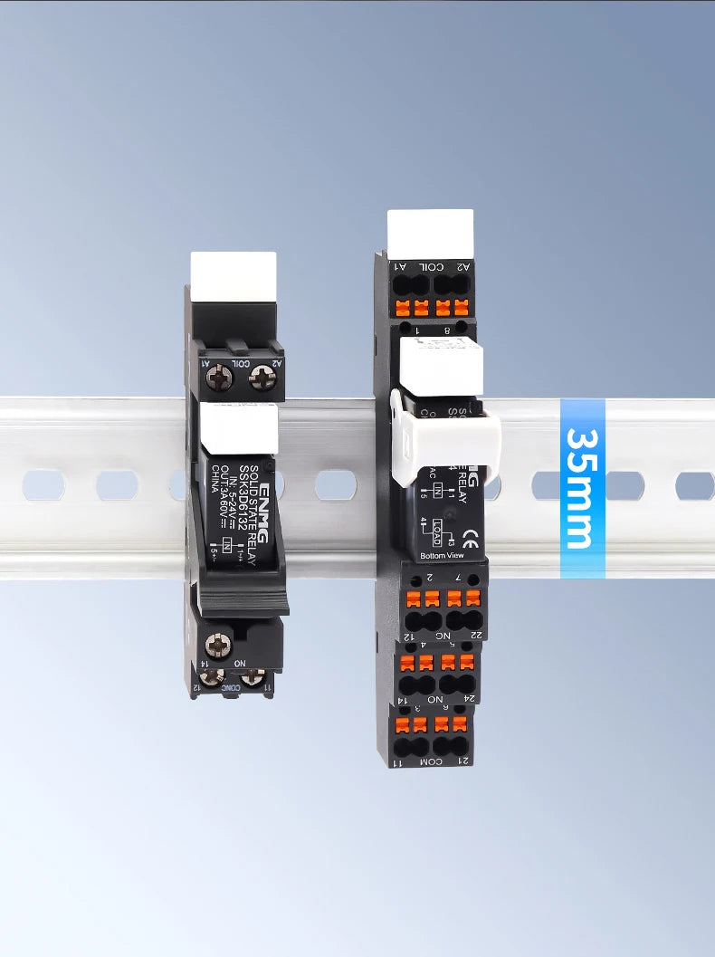 ENMG Small DIN-Rail Solid State Relay 24V 3A 4A 10A DC SSK10D6132 SSR DC to AC 220Vdc with base DC control 5V 24V AC 220V lights