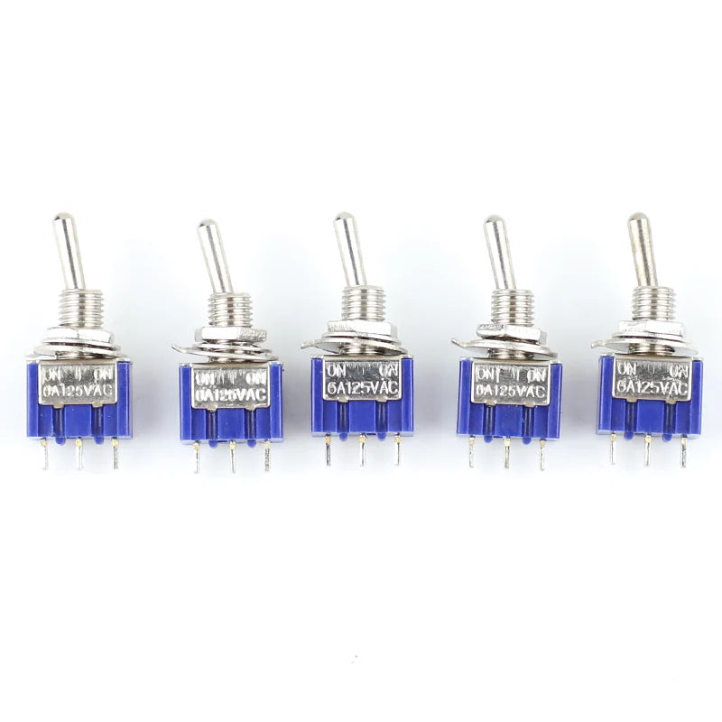 5PCS Blue Mini MTS-102 3-Pin SPDT ON-ON 6A 125VAC Miniature Toggle Switches MTS-103 MTS-202 MTS-203 6PIN ON-OFF-ON