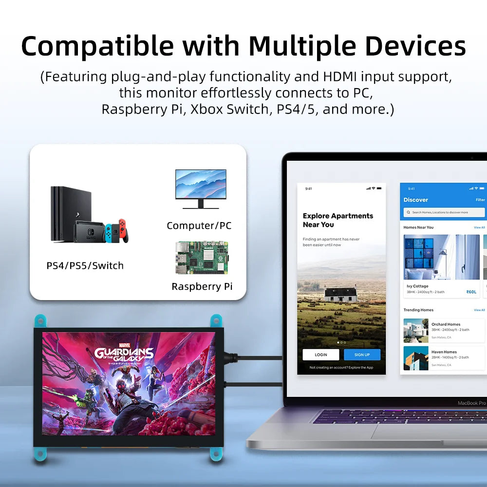 5 Inch HDMI LCD Display 800*480 Capacitive Touch Screen for Raspberry Pi 5 4B 3B 2B B+ B 3A+ A+ Zero W Zero
