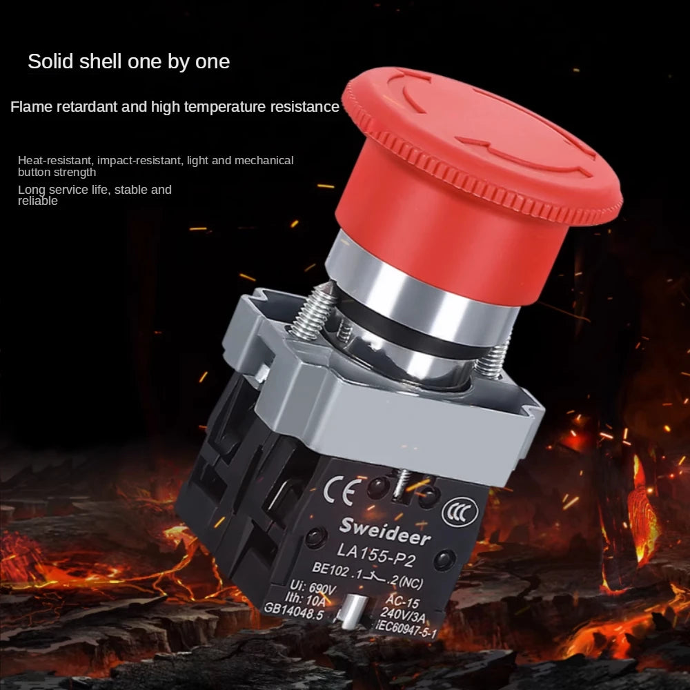 22mm Mushroom Emergency Stop Button Switch XB2-BS542 BS442 BS642 BS142 10A Key Emergency Stop Power Button Switch Starter Switch