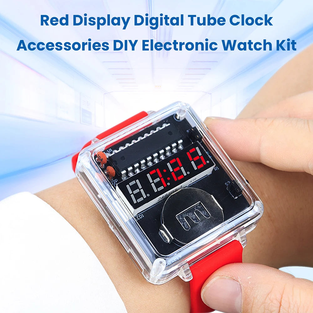 DIY Electronic Watch Kit 0.28'' LED Digital Tube Creative Watch Soldering Kit Microcontroller Watch Kit with Silicone Strap&Case
