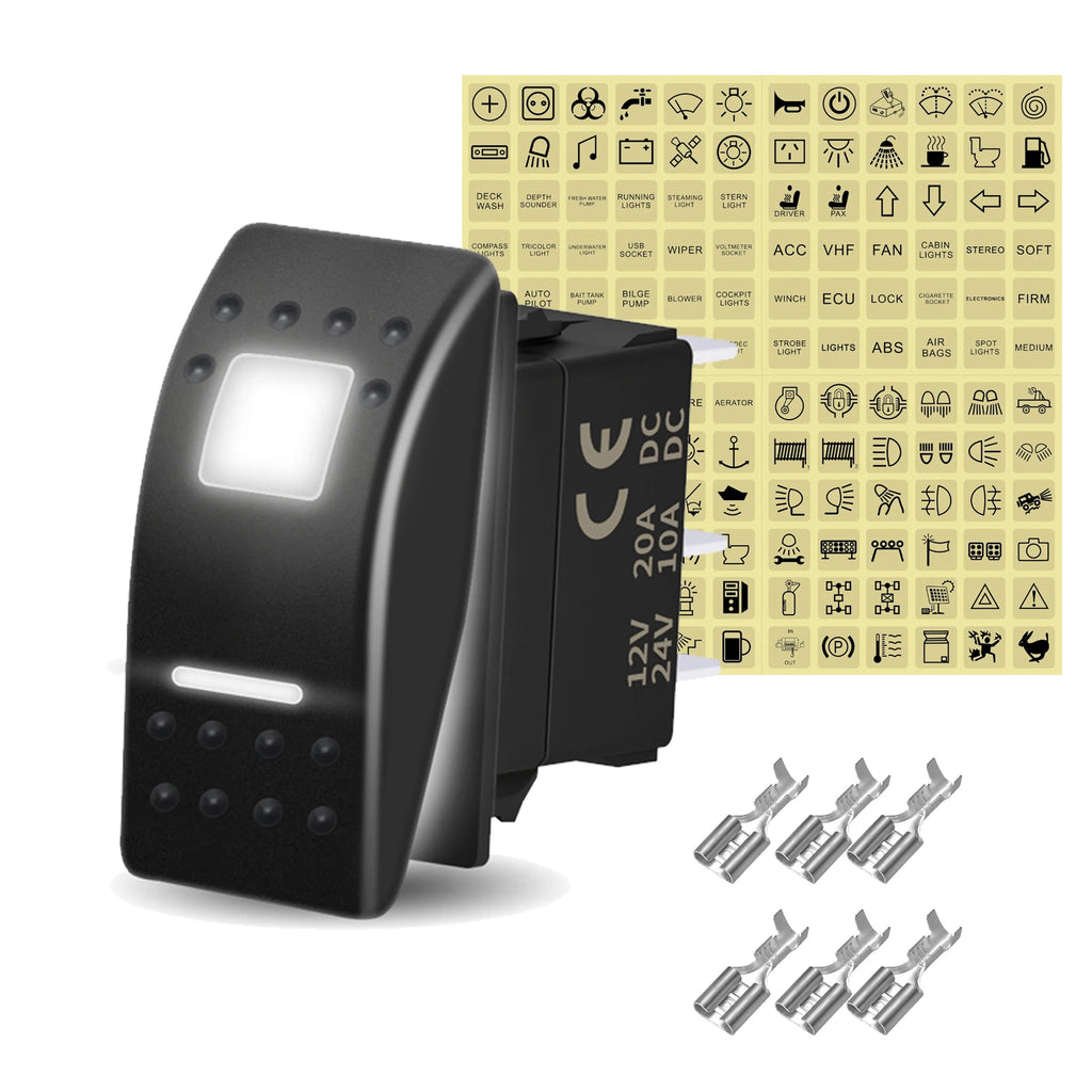 12V 20A White Lens Led Rocker Switch SPST / DPDT / Latching ON-OFF / Momentary (ON)-OFF-(ON) For Carling Switch Replace