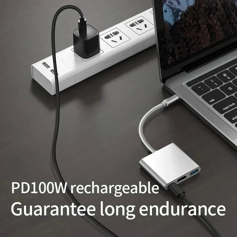 3 IN 1 3.0 USB Multi-function HUB For Samsung Galaxy S23 S22 Ultra Type-C To HDMI Adapter Note 20 10 iPhone 15 16 5G OTG Adapter