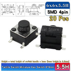 20pcs SMD Tactile Switch 6*6*4.3mm 6x6x5/6/7/8/9/10/11/12/13/14mm 6X6 4-Pin SMT Induction Oven Touch Tactile Button Micro Switch