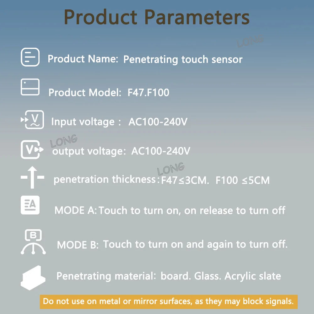 Hidden Touch Switch Penetrates 5cm Wood 400W AC110-220V for Cabinet Light Fan Appliance Invisible Mount Sensor ON OFF Switch