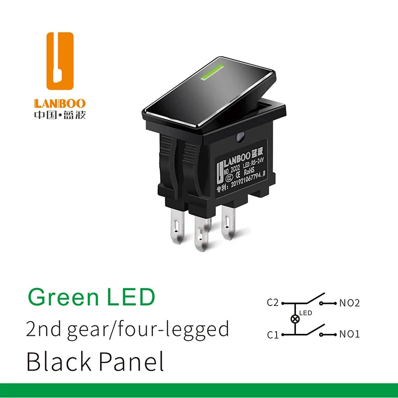 LANBOO 14mm*9mm Series 7Amp High Current Rocker Switch ON-OFF-ON 2/3Position 4/6Pin KCD1  With Red/Green Light  12V24V220V
