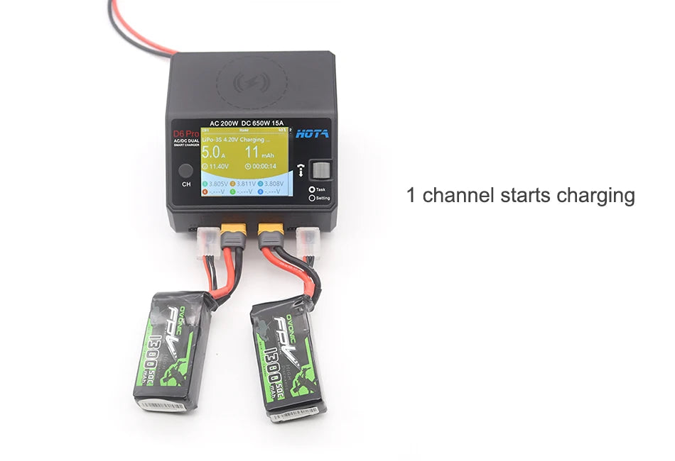 HOTA D6 Pro AC/DC Dual Channel Smart Balance Charger AC200W DC650W 15A for LiPo LiHV NiMH NiCd RC Drone