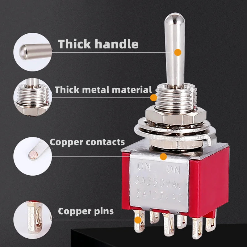 1 PCS,12Pin,Toggle Switches,Red,2/3 Position,ON-ON DPDT Mini Toggle Switches,6A/125V-2A/250V AC,MTS-402,Push Button Switch