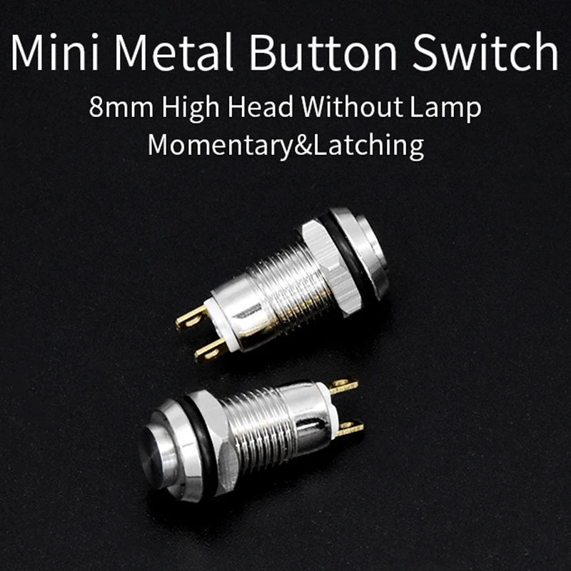1pc 8mm Metal Push Button Switch Self-reset Momentary Self-locking Latching 2 Pins High Head 3A/250V Computer Doorbell Horn