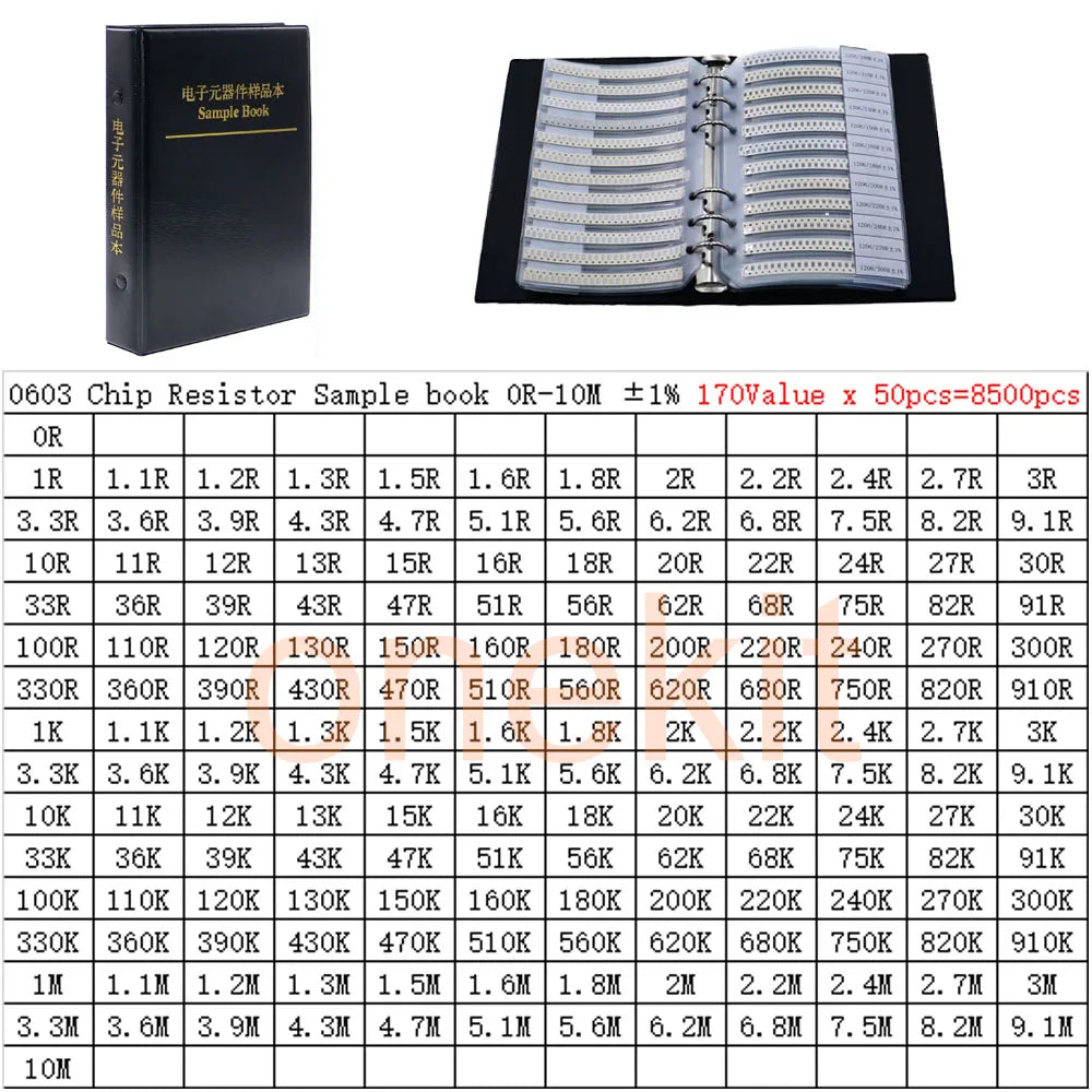 0402 0603 0805 1206 2512 1% SMT Chip Resistor Assortment Kit  SMD Capacitors Sample book
