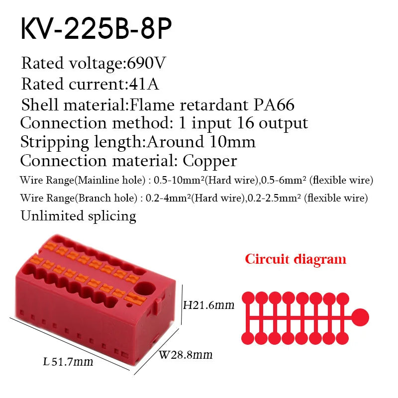 1PC 225 Series Wire Connectors Plug-in Electrical Terminal Block Spliceable One In Multiple Out Splitter Guide Rail Junction Box