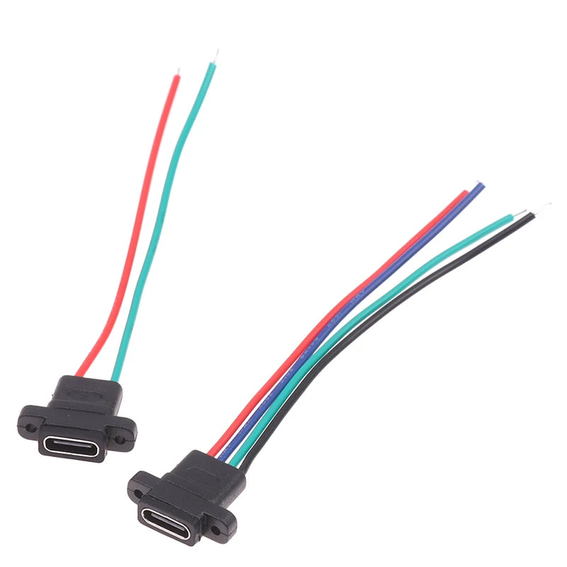USB-C Type Connector Type-C 2Pin 4Pin Welding Wire Female Waterproof Female Socket Rubber Ring High Current Fast Charging Port