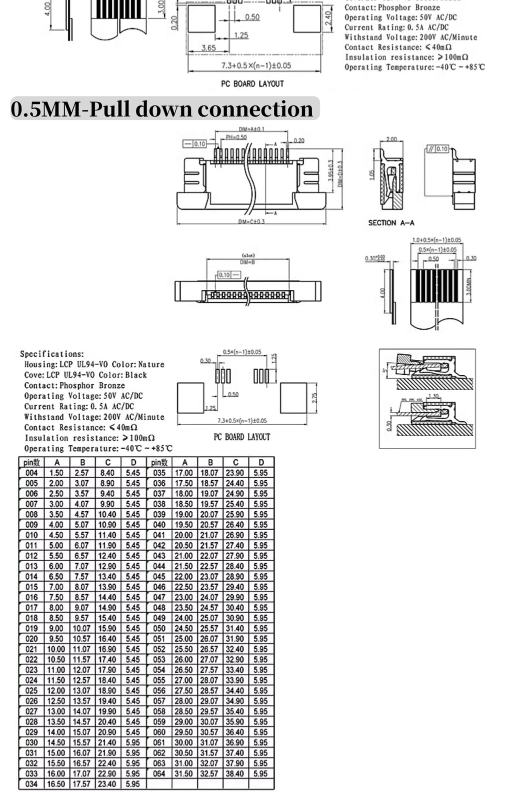 10Pcs FPC connector socket 0.5/1.0mm flip cover/up/down connection 4/5/6/7/8/10/12/14/16/18/20/22/24/26/28/30/32/34/40/45/50/60P