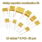 50PCS capacitor combination kit 102K~105K Polyester Film Capacitors Pack 275VAC X2 Capacitor Assorted Kit 0.047UF 0.1UF 0.22UF