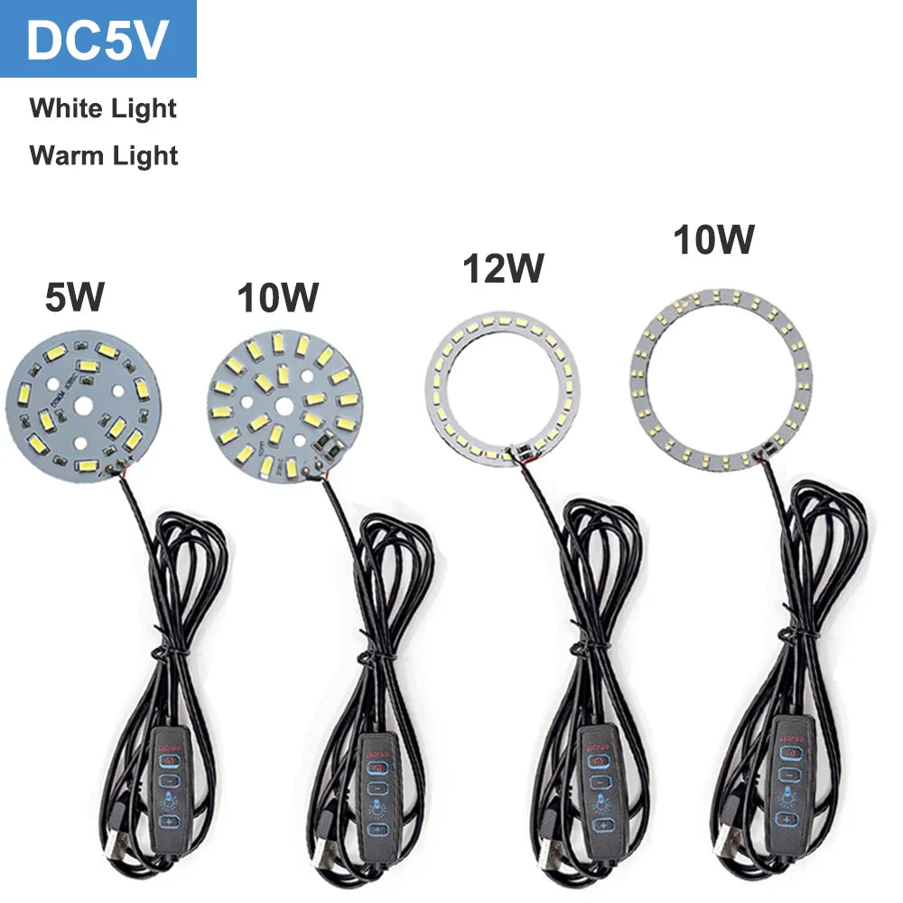 1Pcs USB Plug DC5V LED Light Source SMD5730 LED Light Beads Ring Chip with Black 1.5M Switch Cable 5W 10W 12W White /Warm Light.