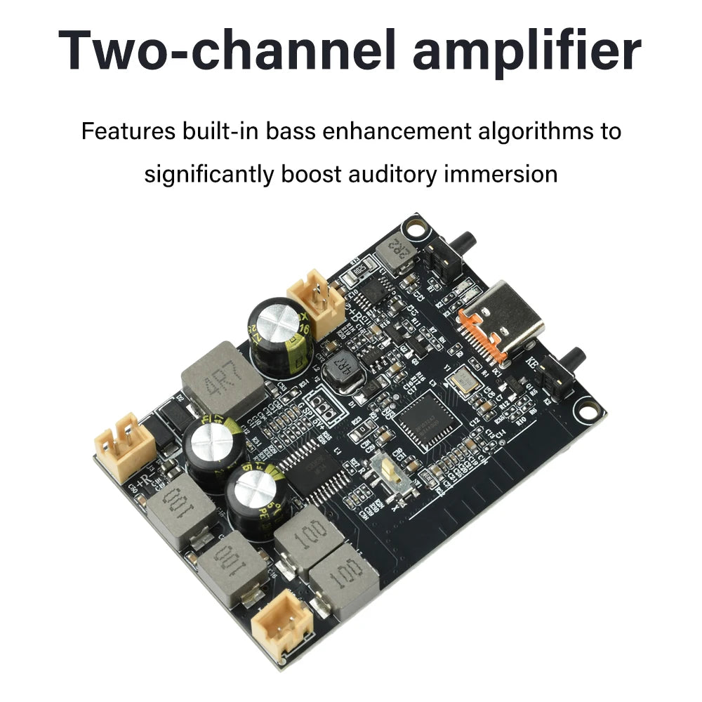TWS Bluetooth Amplifier Module 2*10W Dual Channel Bass Enhancement Algorithm Amplifier Board Type C for DIY Audio Projects