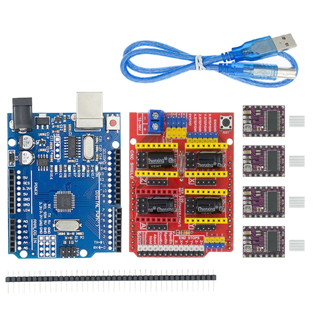 CNC Shield V3 Engraving Machine 3D Printe+ 4pcs DRV8825 Or A4988 Driver Expansion Board For Arduino + UNO R3 With USB Cable