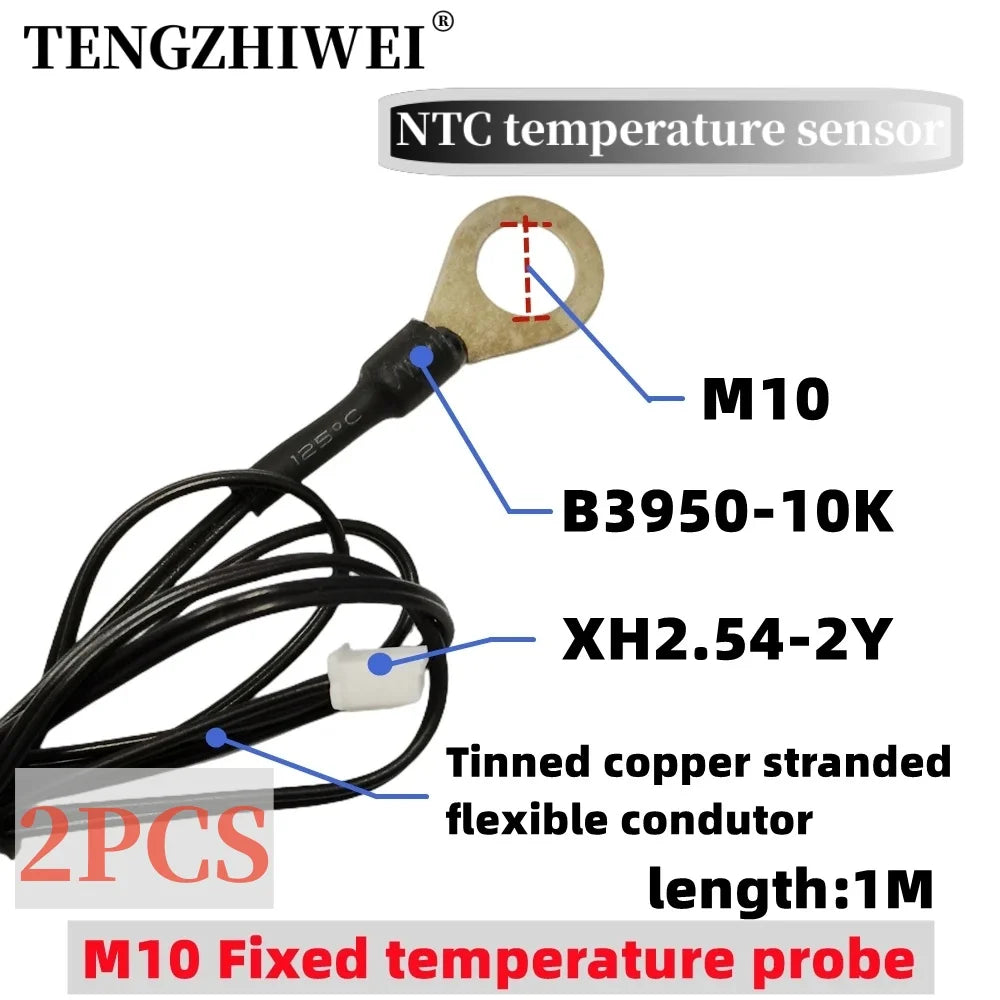 2PCS M10 Surface Fixed Temperature Probe NTC -10K B3950 1% Thermistor Negative Temperature Coefficient Probe 1M