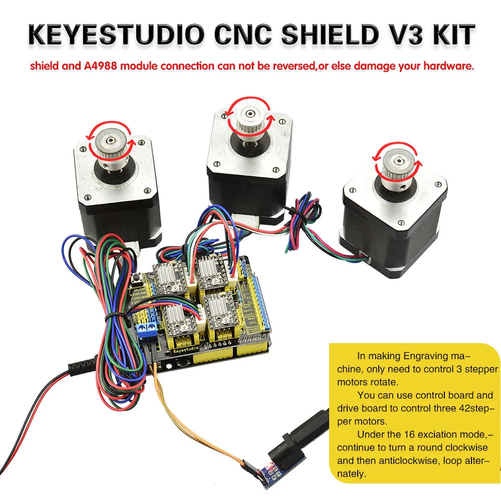 Keyestudio CNC Shield V2/V3/V4 Engraving Machine Kit For Arduino With UNO R3 Or Nano Board A4988/DRV8825 Driver Compatible GRBL