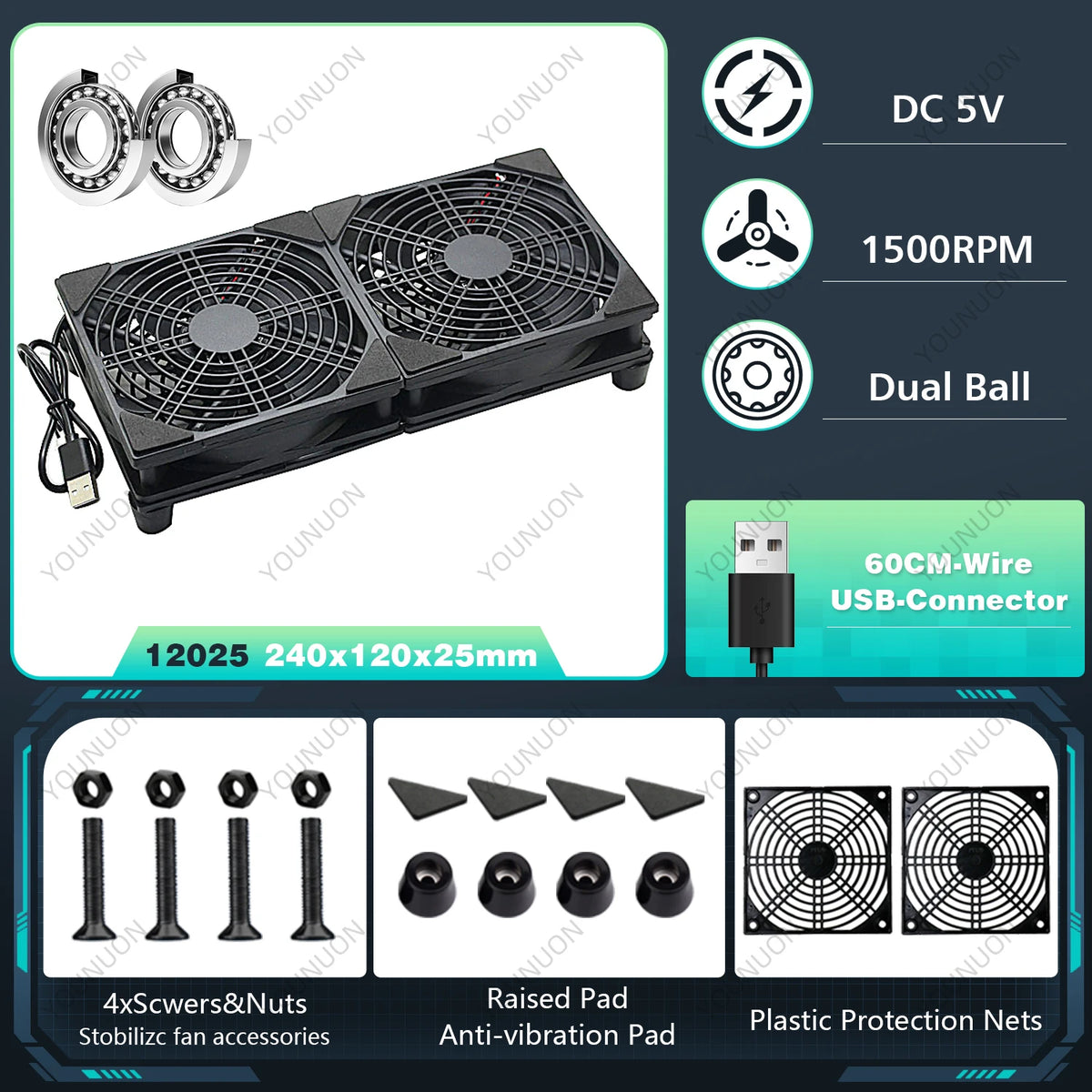 5V USB Router Fan 80mm 92mm 120mm 140mm DIY TV Box Ball/Sleeve Cooler & Protective Net Desktop Cooling Fan