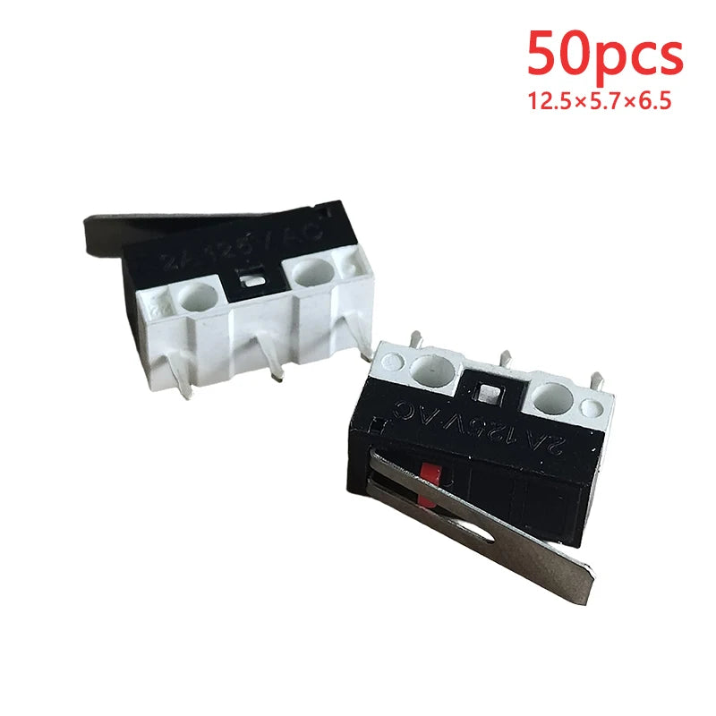 50PCS Small Micro Mouse Switch 12.5*5.7*6.5 Without Handle/Handle Length 8.5mm-15mm C NO NC 3 Pin 2A 125V AC Limit Switches