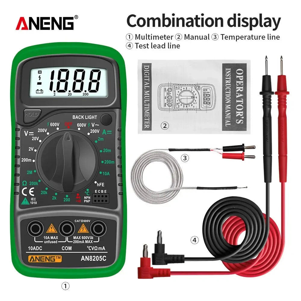 ANENG AN8205C Volt Ohm Multimetro Tester Meter With Thermocouple LCD Backlight Portable Digital Multimeter AC/DC Ammeter