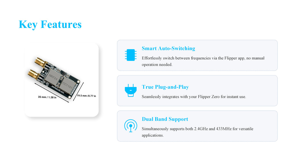 Flipper Zero RF Development Board, PINGEQUA RF Lab App-Ready, NRF24 + CC1101 Module 2.4GHz & 433MHz Auto Switch