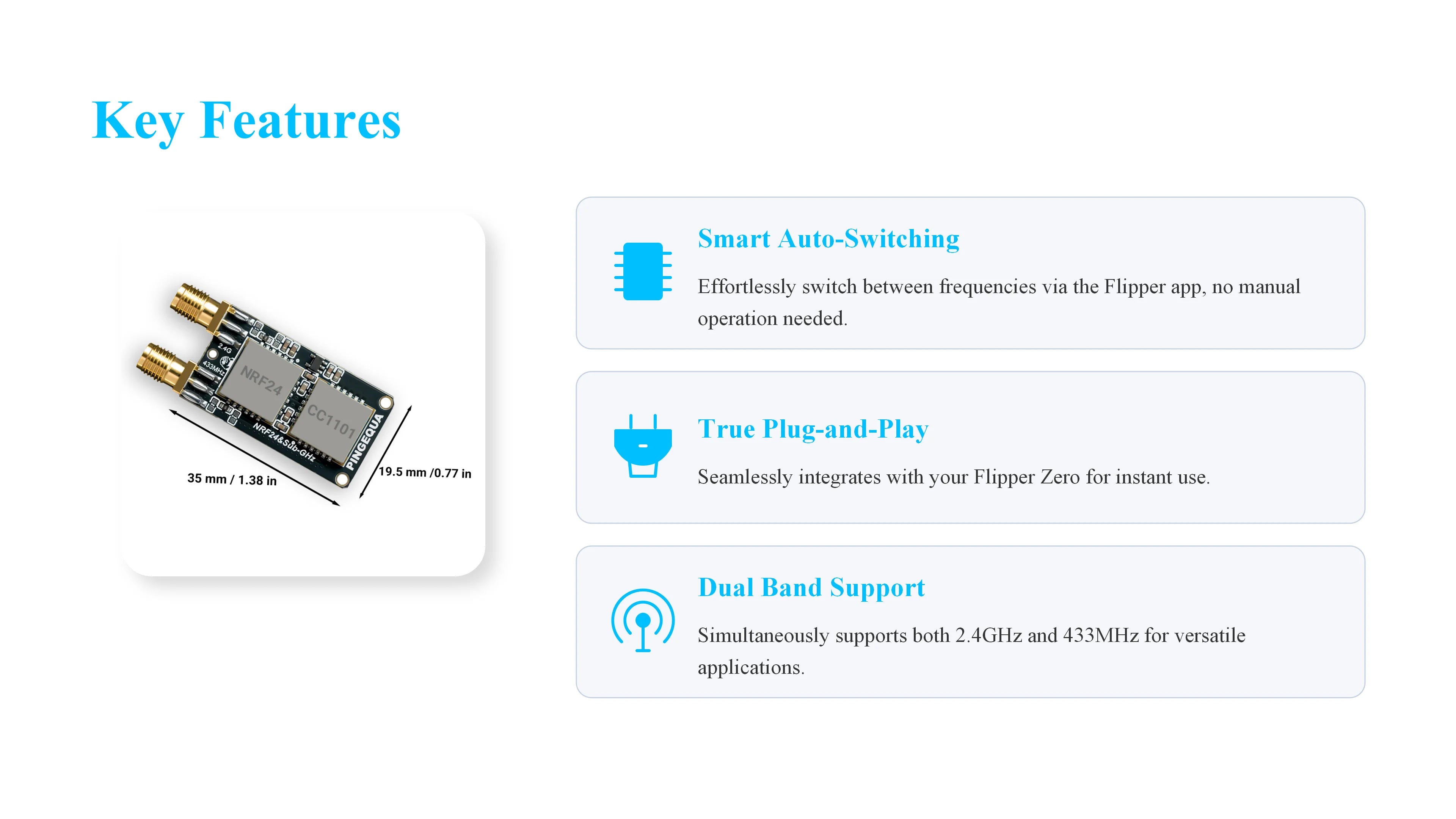 Flipper Zero RF Development Board, PINGEQUA RF Lab App-Ready, NRF24 + CC1101 Module 2.4GHz & 433MHz Auto Switch
