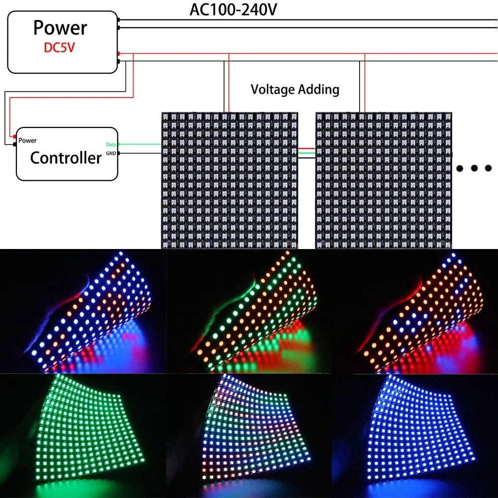 1-10Pcs WS2812B RGB Flexible 4X12 8X8 16x16 8x32 Pixel Led Panel Matrix Screen Module WS2812 Individually Addressable IC DC5V