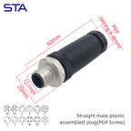 M12 Screw Termination Plastic Field Plug NMEA2000 5 Pin Straight Angled IP67 Waterproof 3 4 6 8 Poles Sensor Connectors PG7 PG9