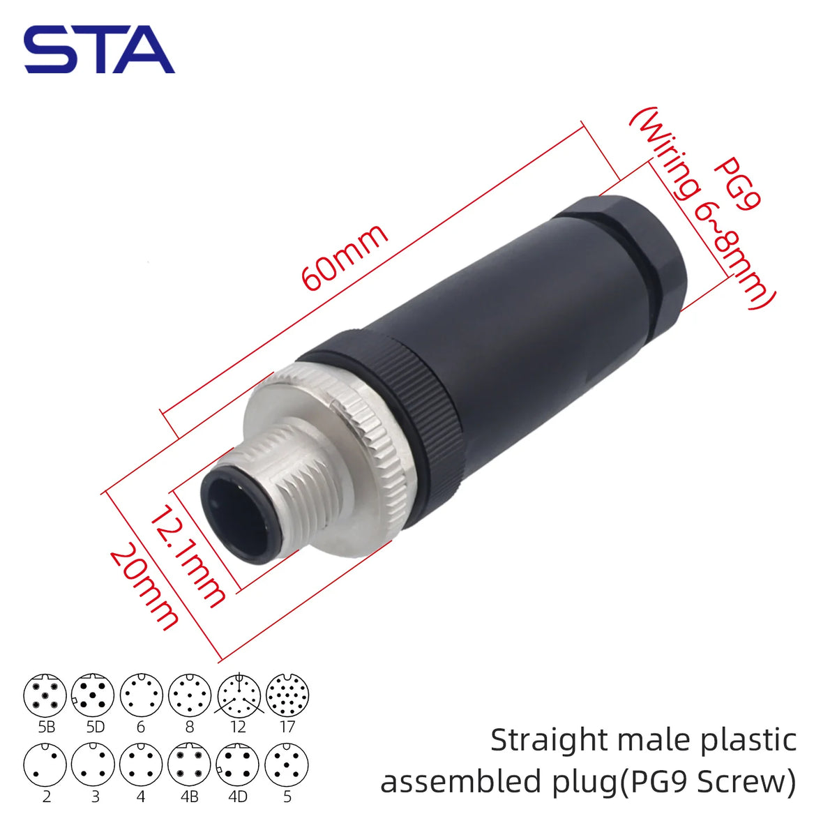 M12 Screw Termination Plastic Field Plug NMEA2000 5 Pin Straight Angled IP67 Waterproof 3 4 6 8 Poles Sensor Connectors PG7 PG9